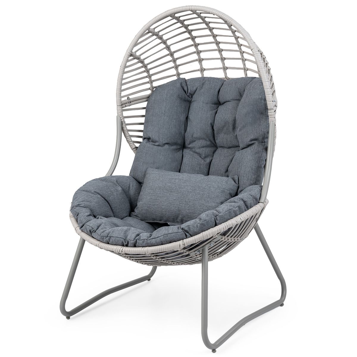 Coast Rattan-Liegestuhl – eiförmiges Design – abnehmbare Kissen – grau