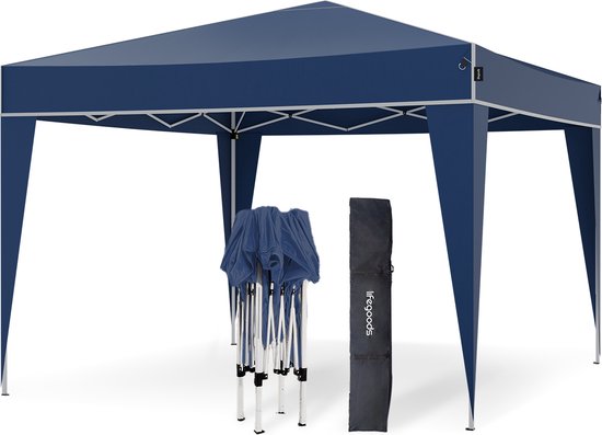 LifeGoods Party Tent Plus - Faltzelt - 3x3 m - Easy Up - Verstärkter Rahmen - Wasserdicht - Tragetasche - Blau