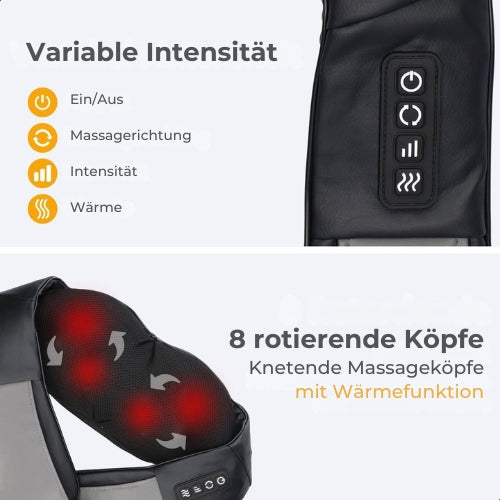 Lifeproducts - Shiatsu-Massagekissen - Nacken- und Rückenmassagegerät - Wärmefunktion - Kabellos - Schwarz