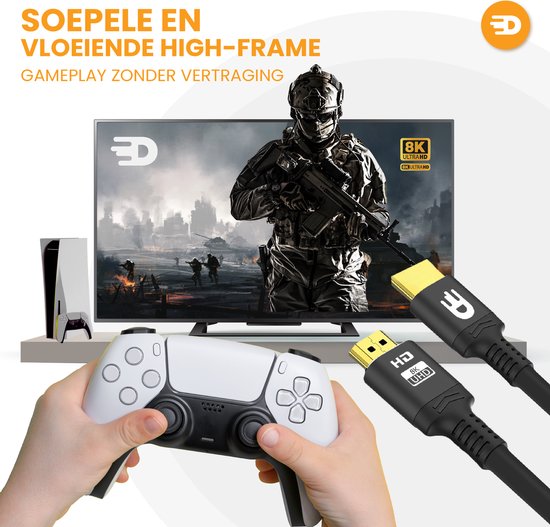 Drivv. Premium HDMI Kabel 2.1 - Ultra HD 8K - HDMI auf HDMI - Geeignet für Xbox Serie X & PS5 - 10 Meter - Schwarz