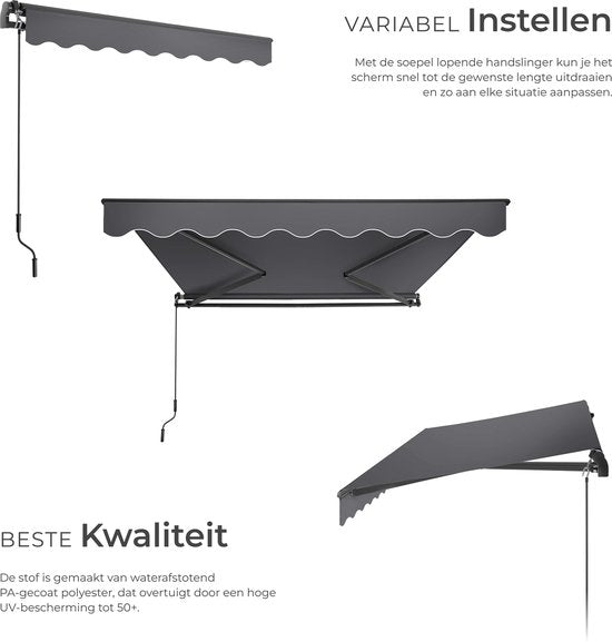 tectake® Sonnenschirm mit Gelenkarm - 250 x 200 cm - Markise - Sonnenschutz für Fenster, Balkon, Außenbereich - Wandmontage - Wasser- und UV-beständig - Dunkelgrau