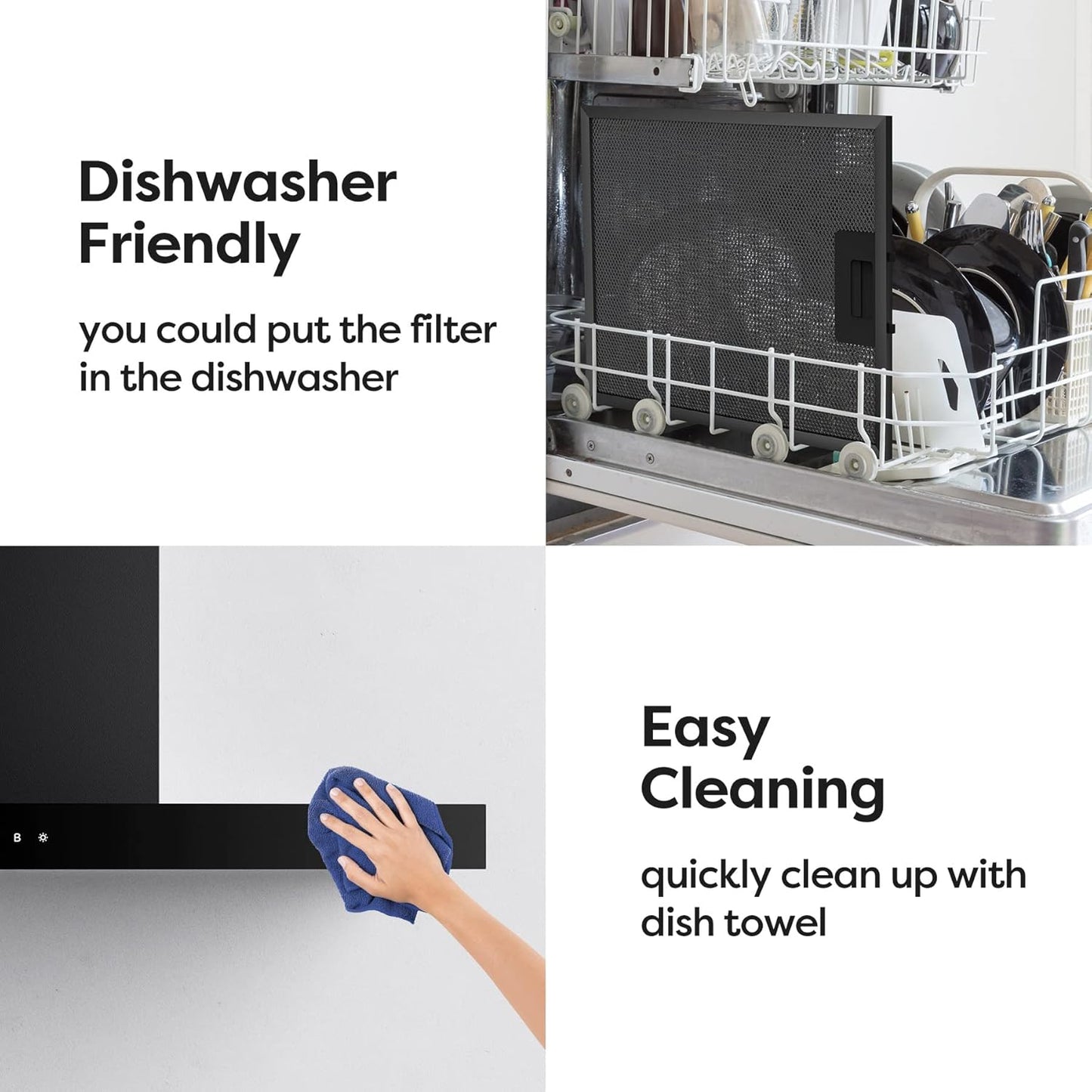 Ciarra CBCB9102 Dunstabzugshaube 90 cm – 650 m³/h – 4 Geschwindigkeitsstufen mit Booster – WLAN & Touch-Steuerung – Umluftbetrieb – Schwarz