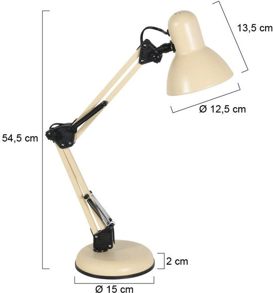 Tischlampe Study 3456CR – Cremefarbene, verstellbare Schreibtischlampe aus Metall von Mexlite für den Innenbereich