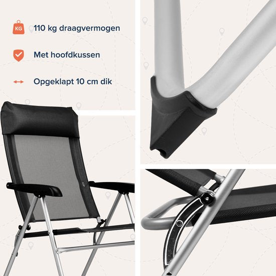TRVLMORE Campingstühle - klappbar - 2er-Pack - 110KG Tragkraft - verstellbar - Klappstuhl - Angelstuhl - Campingstuhl - Klappstuhl - Schwarz
