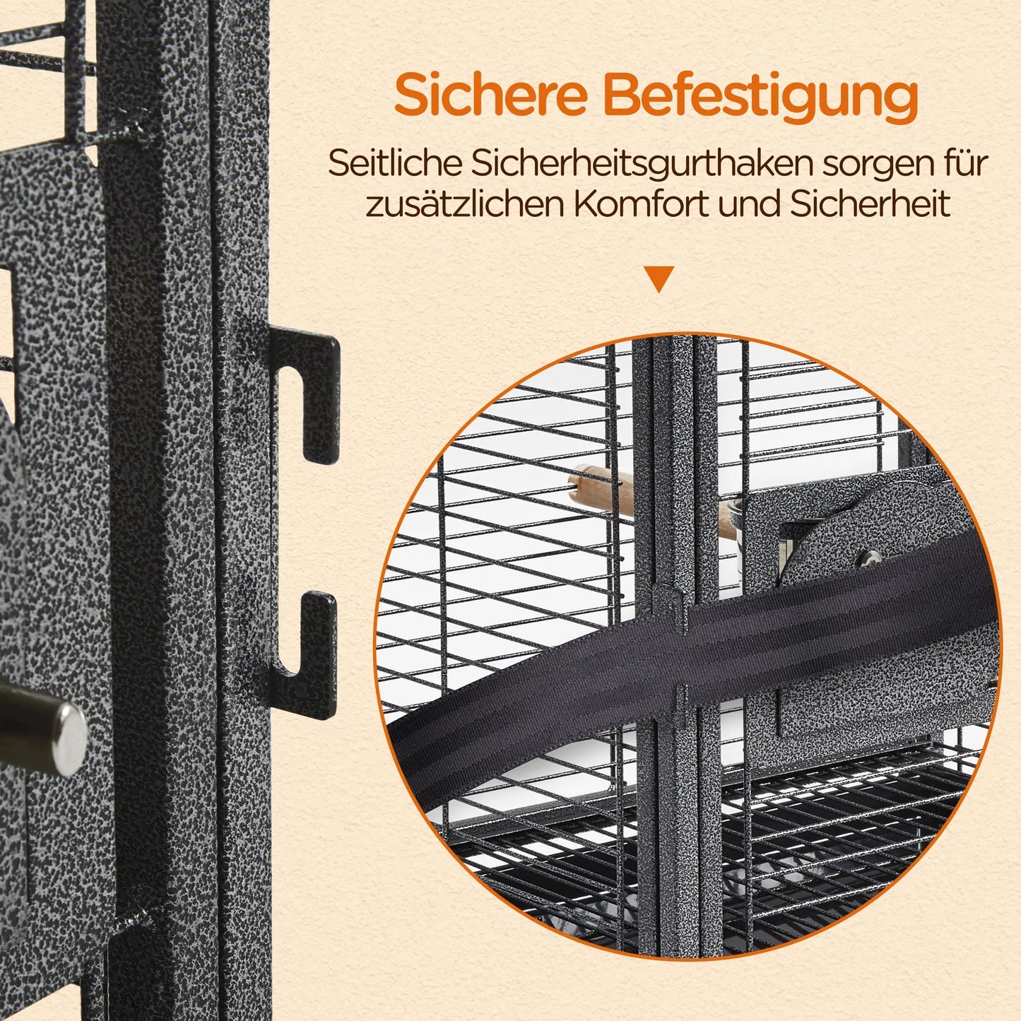 Yaheetech Vogelkäfig mit Griff - mit hölzernen Sitzstangen und wasserabweisende Beschichtung und abschließbare Tür - für Kanarienvögel und Wellensittiche - schwarz Metall Kunststoff und Holz - 48,5 x 39 x 65 cm