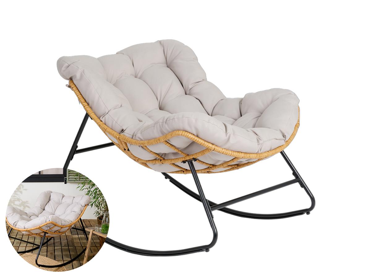 Lifa Garden Rattan-Schaukelstuhl mit Kissen – Naturfarben – 110 x 70 x 90 cm