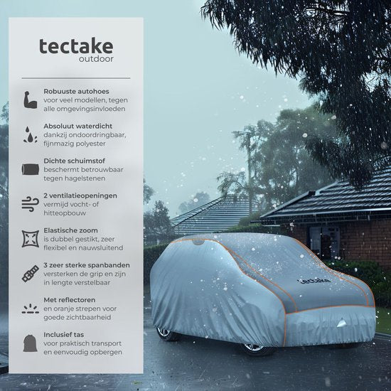 tectake® Car Cover - Outdoor Autosegel - Hagelschutz - Wasserdichte Decke mit 3 verstellbaren Gurten - Atmungsaktiv - Autoschutzdecke mit Aufbewahrungstasche - Kompatibel mit vielen Modellen - Größe (LxBxH) 520 x 185 x 145 cm - Für SUV oder Van