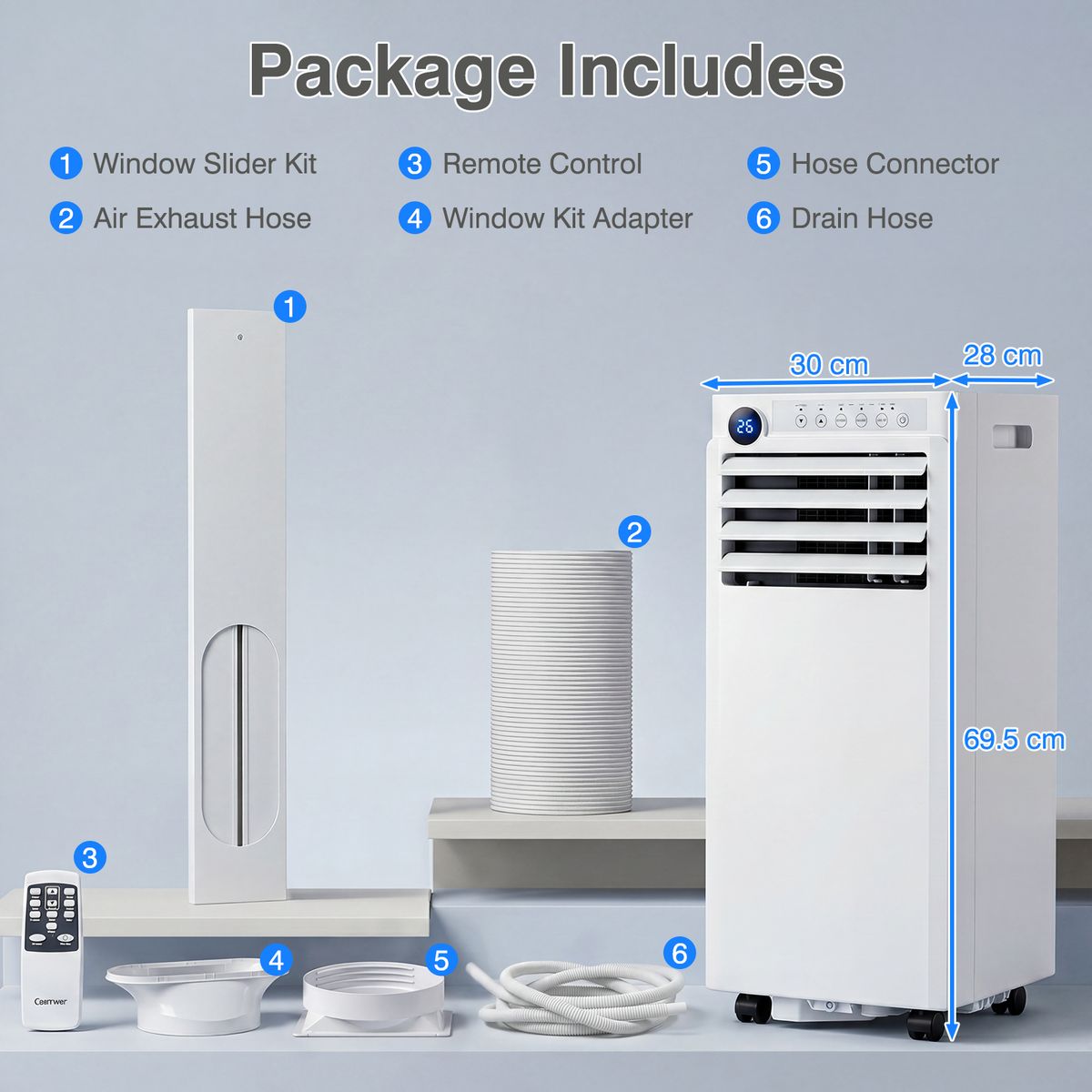 Coast Mobile Klimaanlage – 4-in-1-Luftkühler mit Luftentfeuchter und Ventilator – Schlafmodus – weiß und schwarz – 30 x 29 x 69 cm