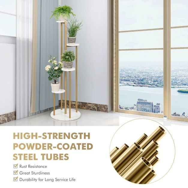 Coast Metall-Pflanzenständer - Modern - Marmorimitation - 40x40x122,5cm - Weiß und Gold