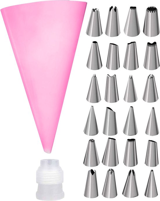 Spritzbeutel mit Tüllen | wiederverwendbar | 24 Tüllen | rosa