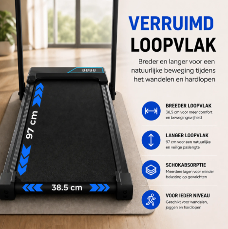 Sportfloww Elektrisches Laufband – 1–12 km/h – 9 % Steigung – Zusammenklappbar – App & Fernbedienung – Schwarz