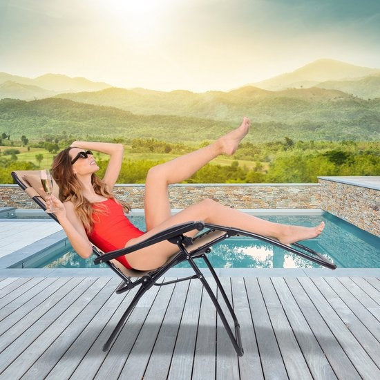 LifeGoods Faltbare Gartenstühle - 2 Stück - 30Â°-90Â° Verstellbar - Metall - Beige