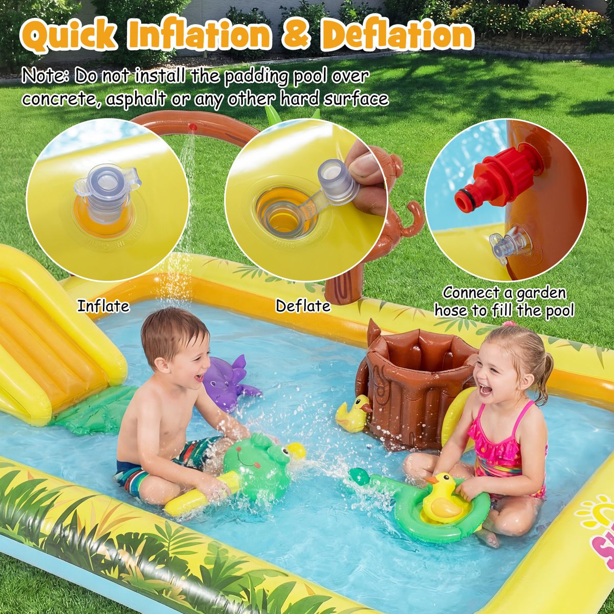 Coast Aufblasbares Spielzentrum „Dschungelabenteuer“ – Rutsche und Wassersprinkler – Für Kinder von 2 bis 6 Jahren – Mehrfarbig