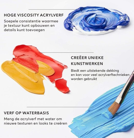 Rubye® Acrylfarbe - Malen - Pinsel - Hobby und Kreativ - Malen nach Zahlen - 22ML Tuben - 12 Farben