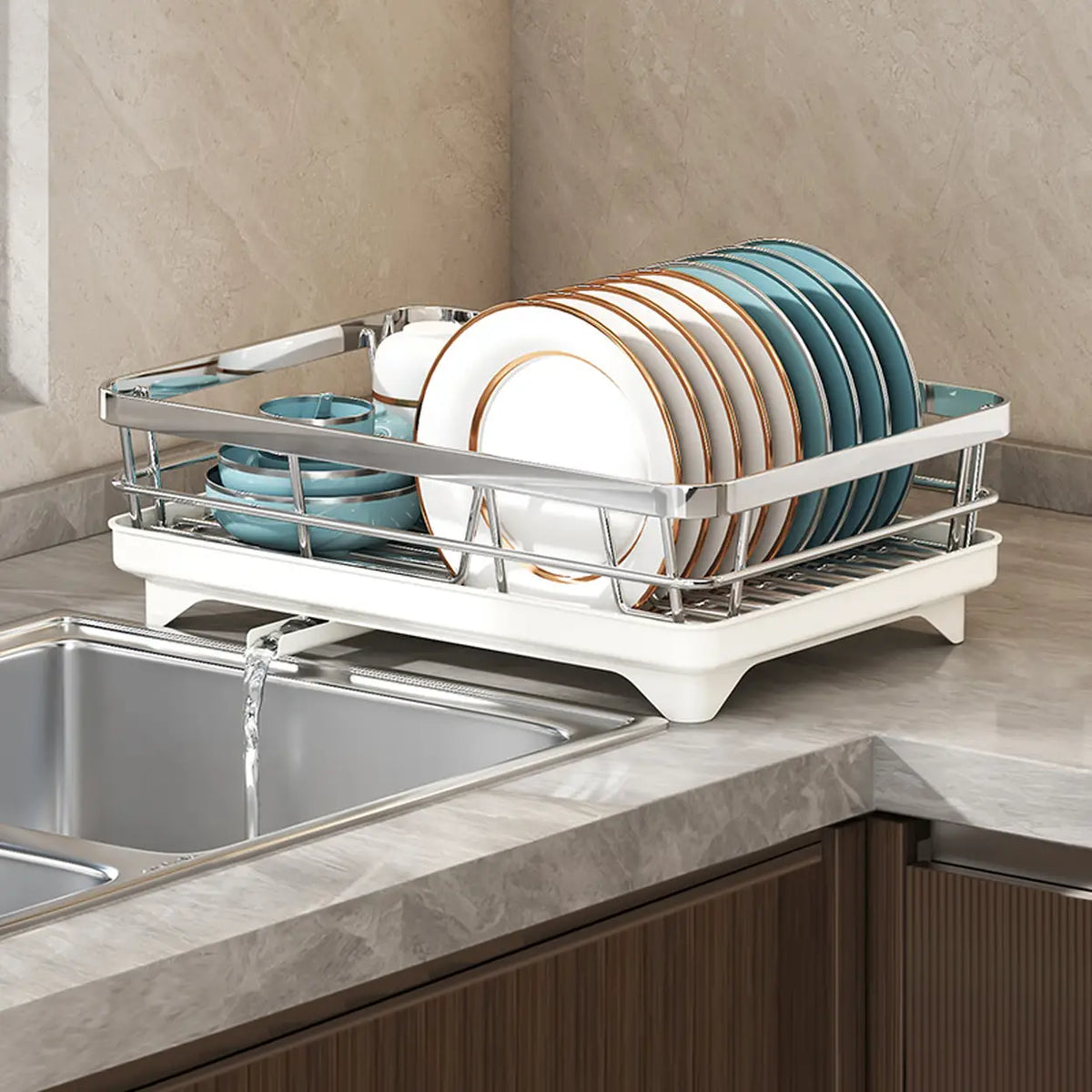 Maxcook Abtropfgestell mit Auffangschale – Edelstahl – 42 x 29 x 12,7 cm