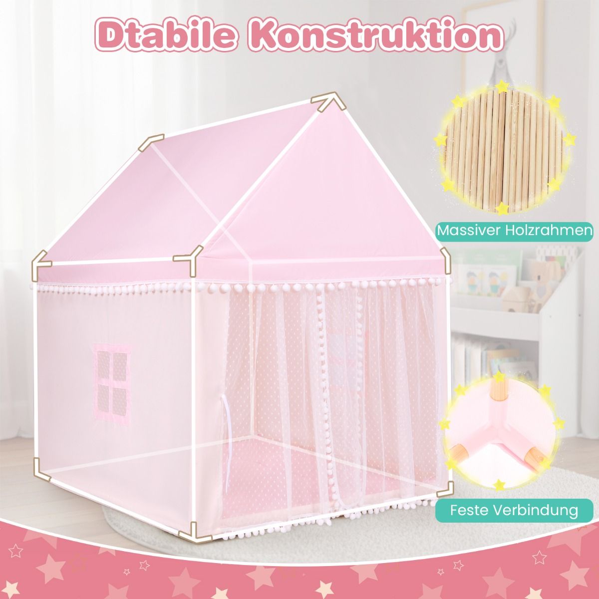 Coast Kinderspielzelt – Spielhaus – Holzrahmen – rosa