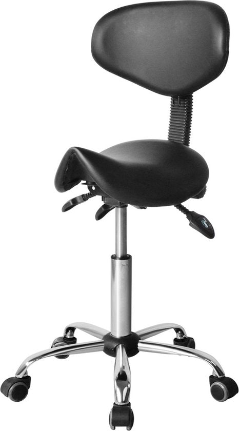 Sattelhocker ergonomische Stuhl - Höhenverstellbar (55 cm bis 73 cm) - Neigbare und verstellbare Rückenlehne - Schwarz