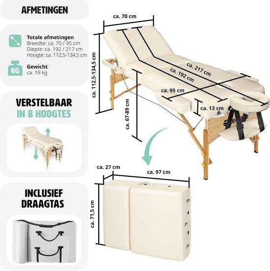 tectake - Massageliege mit 10 cm hoher Matratze + Tragetasche Behandlungstisch Massageliege - beige - Behandlungsliege - inkl. Aufbewahrungstasche - faltbar
