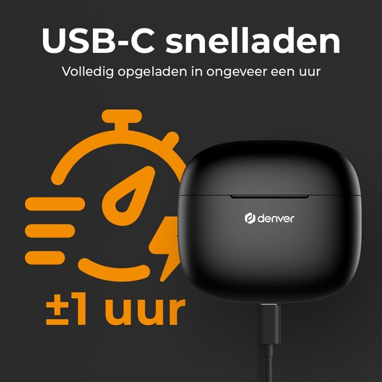 Denver Earbuds - Leichte Ohrhörer - 6 Stunden Musikgenuss - Bluetooth 5.3 - TWE48