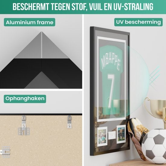 Avalo Bilderrahmen Aluminium - Einrahmung Fußballtrikot - 3D Box Frame - 60x80 CM - Schwarz - Tiefer Rahmen - Einrahmung Trikot im Bilderrahmen