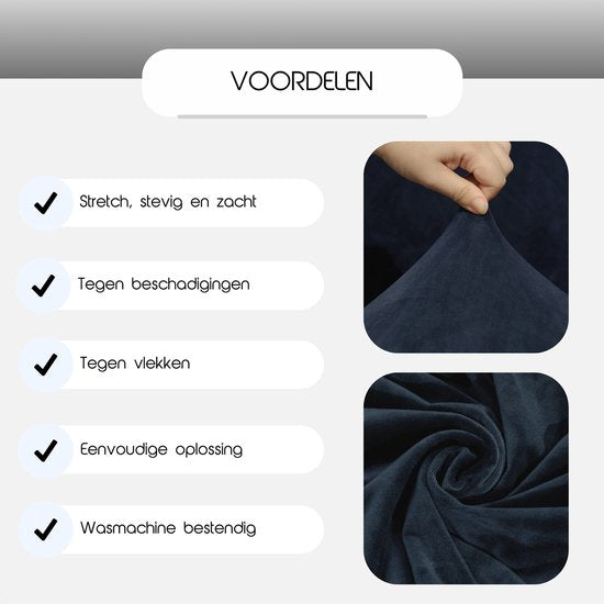 Hilvard - Sofabezug 3-Sitzer Sofas - (185 - 230 cm) - Dunkelblau - Samt - Stretch - Sofaschoner - Möbelbezug - Gegen Beschädigungen und Flecken - Sitzbezug - Sitzbezug