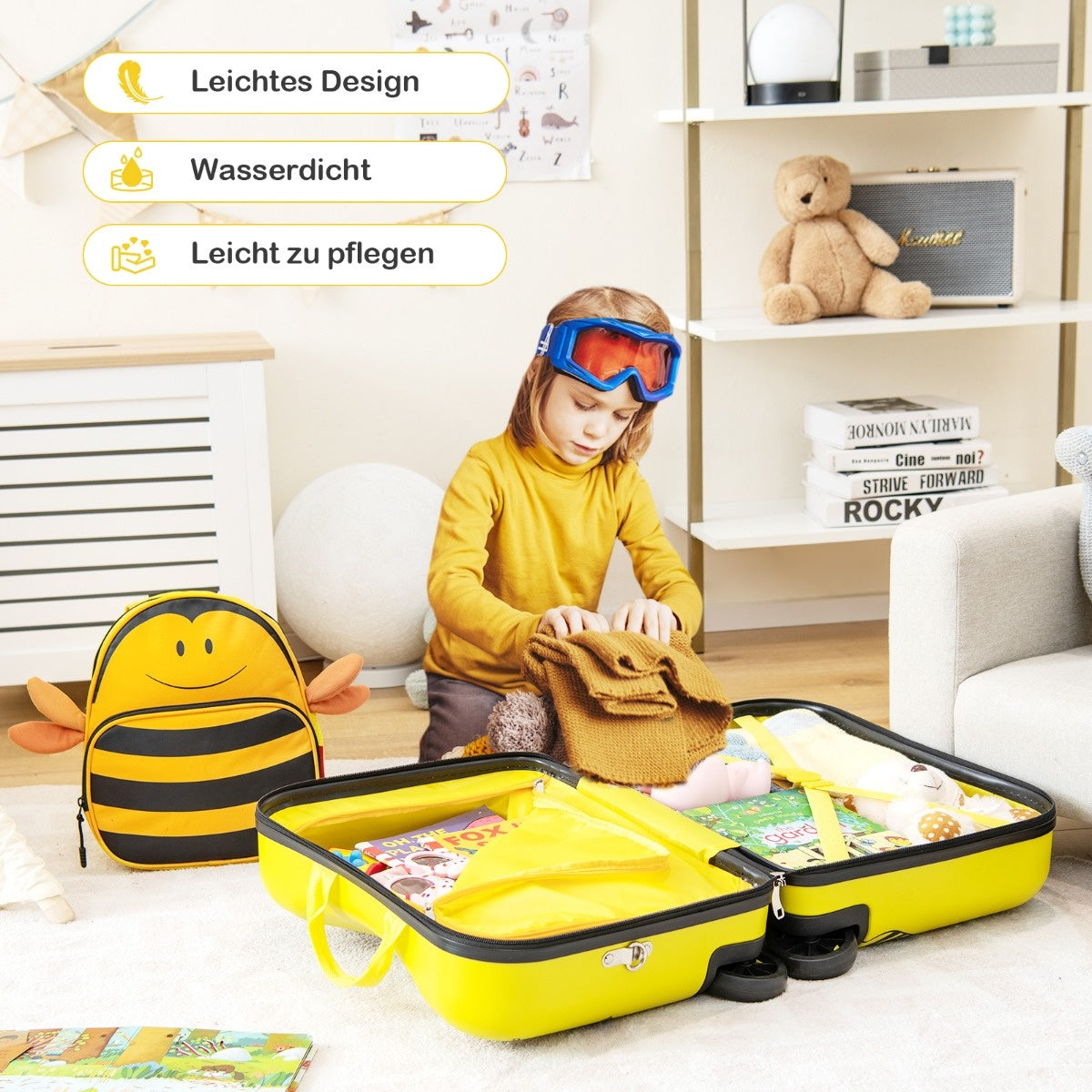 Coast 2 -PCS Kindofer + Rucksack 47 cm langer Aufsitzkoffer und 30 cm breiter Rucksack gelb