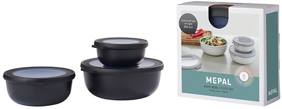 Mepal – Multikom Cirqula Frischhalteboxen-Set – 350 + 750 + 1250 ml – Rund – Nordic Black