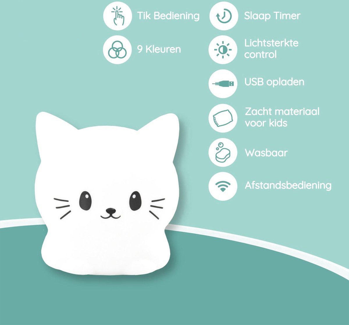Sleepy Friends Sleepy Friends Kindernachtlicht Katze - 8 Farben - USB aufladbar - dimmbar - 95.2 x 97.4 x 100 mm - Grau