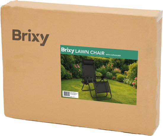 Brixy Faltbarer Gartenstuhl - Liegestuhl - Faltbar - Verstellbar - Ergonomisches Kopfkissen - Metall - Textil - Schwarz