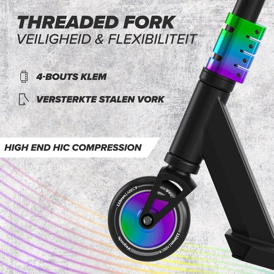 LifeGoods Stuntstep Pro X - T-Bar - HIC - Schritt für Kinder - Jungen/Mädchen - 110mm - 100KG - Regenbogen