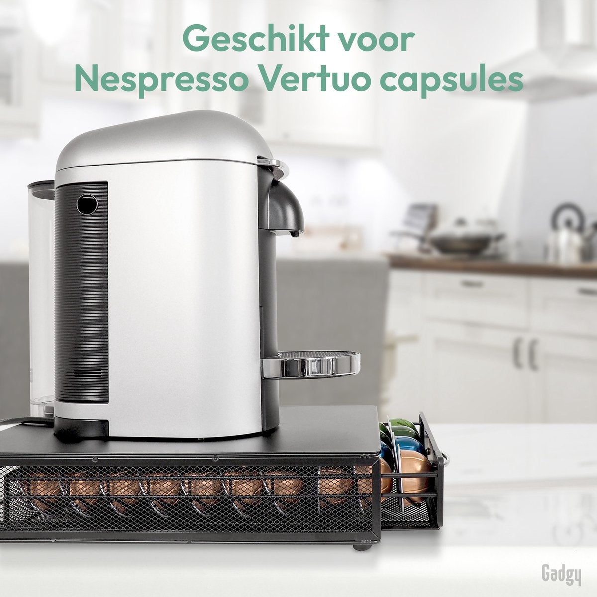 Gadgy Kapselhalter für 40 Vertuo-Tassen - Kaffeetassenhalter mit Schublade - Schwarz - Edelstahl