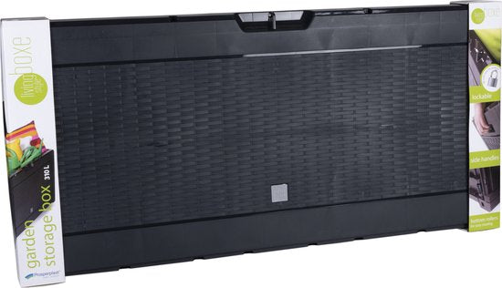 Aufbewahrungsbox 310 l, UV-beständig, wetterfest, mit Rollen, Gartenbox in Rattan-Optik, Anthrazit