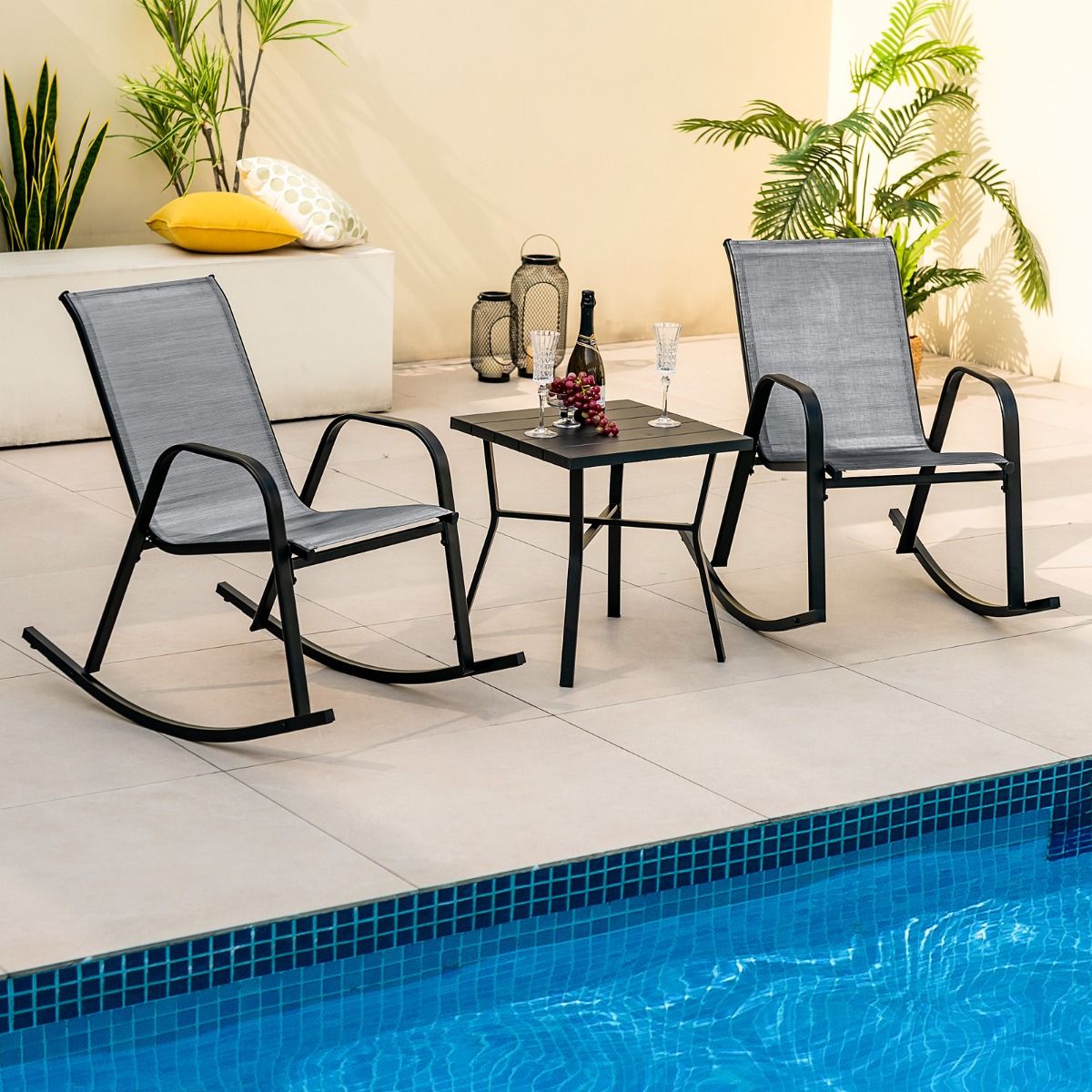Coast Schaukelstuhl-Set – 2er-Set – atmungsaktiver Stoff – schwarz/braun/grau