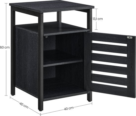 O'DADDYÂ® Nachttische industrial - Beistelltisch - Nachttisch mit Tür und Einlegeböden - 40 x 40 x 60 cm - schwarz/dunkelgrau