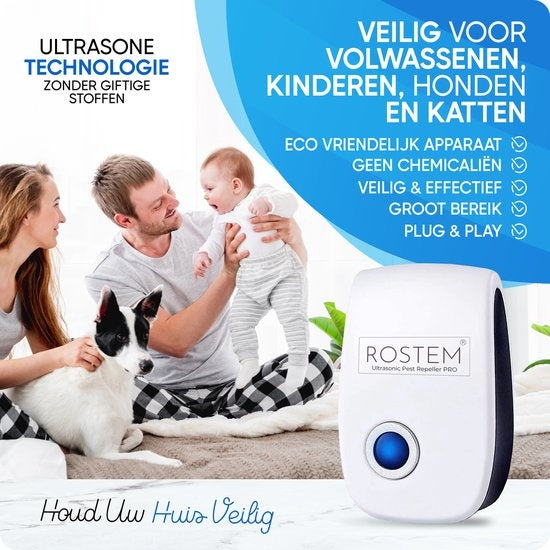 Rostem 4-Pack Ultraschall-Schädlingsvertreiber für Innenräume - Mäusebekämpfung - Insektenbekämpfung - Weiß