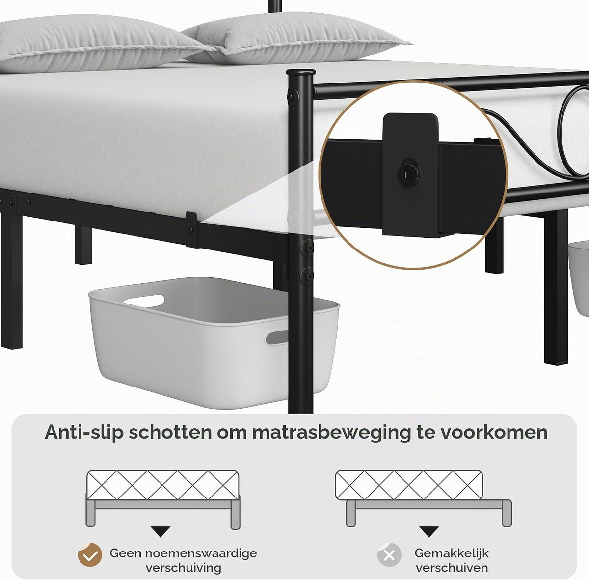 Yaheetech Doppelbett aus Metall 140 x 200 cm – Schwarzes Bettgestell – Mit Lattenrost