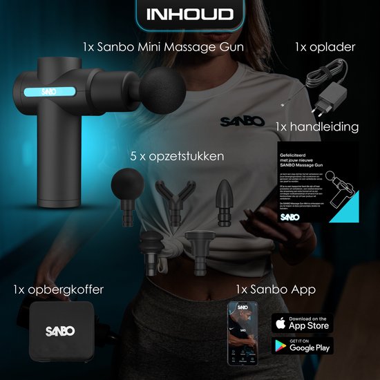 Sanbo Massage Gun Mini Gen 2 - Mit 5 Aufsätzen und 6 Stufen - Sport- und Entspannungsmassagegerät - Massage Gun - Professional - Schwarz
