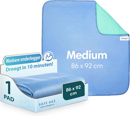 Safe LifeWaschbare Inkontinenz-Unterlagen für Erwachsene - Haustiere und Kinder - Matratzenschutz - Medium - Blau/Grün