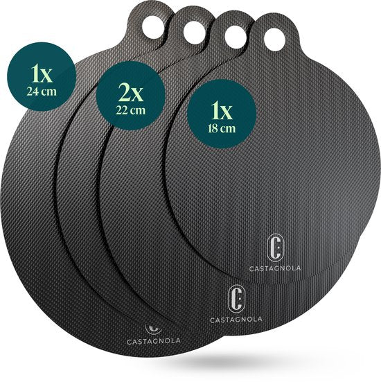 Castagnola Induktionsschutz – Hitzebeständiger Topflappen bis 280 °C – Abdeckplatte für Kochfeld und Induktionskochfeld – Rutschfeste Topflappen-Unterlage – 4er-Set: 1 x 18 cm, 2 x 22 cm und 1 x 24 cm