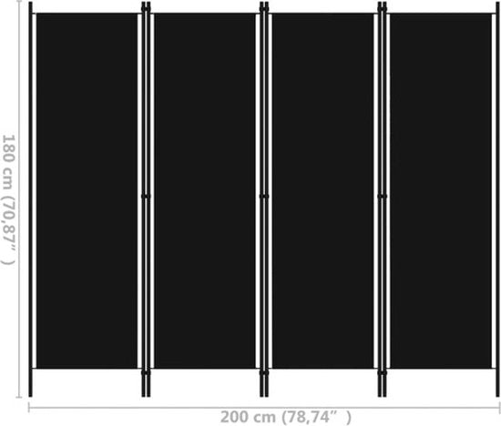 vidaXL – Raumteiler – mit – 4 – Paneelen – 200 x 180 – cm – schwarz