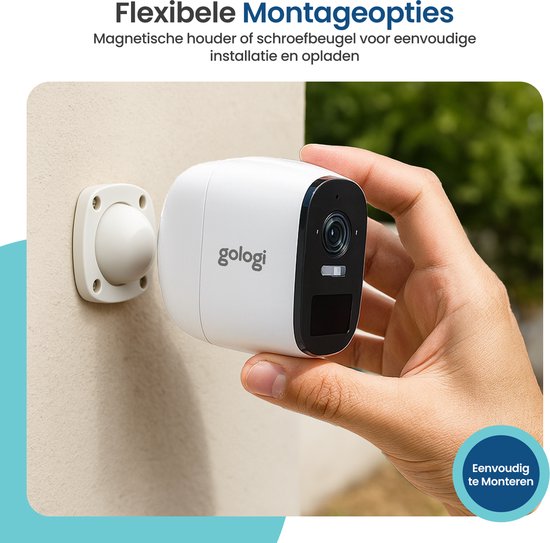 Gologi Drahtlose Sicherheitskamera für Außen und Innen - Überwachungskamera mit Akku 5200 mAh - USB-C wiederaufladbar - Nachtsicht - Bewegungserkennung - Magnetische Befestigung - 4MP HD Kamera WiFi mit App - Sicherheitskamera - Weiß