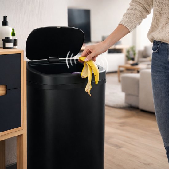 Bayt Mülleimer – Mülleimer 50 Liter – Mülleimer mit Sensor – Mülltonne – Abfallbehälter – Metall – Schwarz