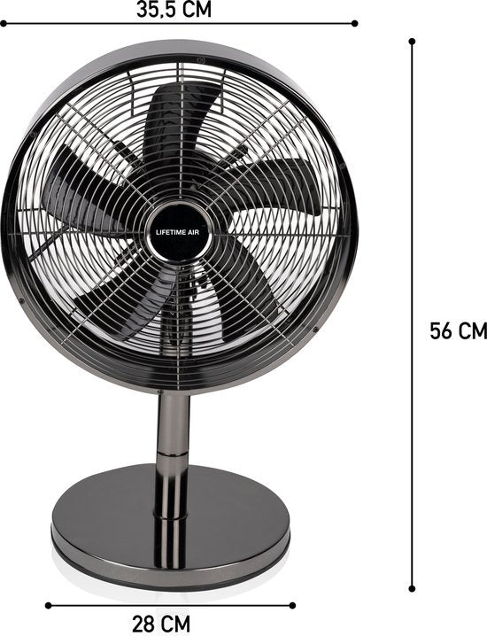 Lifetime Air Tischventilator - 230V - Tischventilator 30CM - 3 Geschwindigkeiten - Oszillationsfunktion - Neigbar - Schwarz