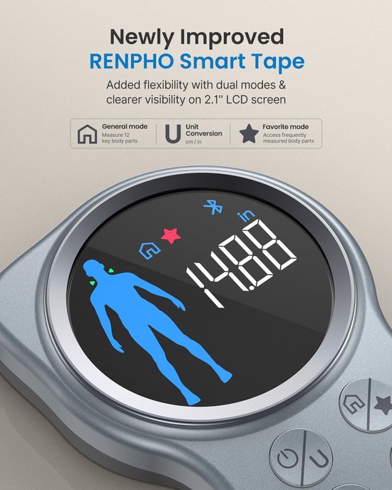 Renpho Smart Body Tape Measure+ – Intelligentes Maßband für den Körper – Umfangsmesser – mit Renpho Health App – 150 cm