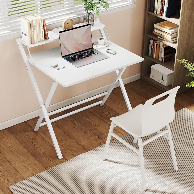 Yaheetech Klapptisch 80 x 50 cm – Weiß – Computertisch mit Monitorhalterung und Ablagefach