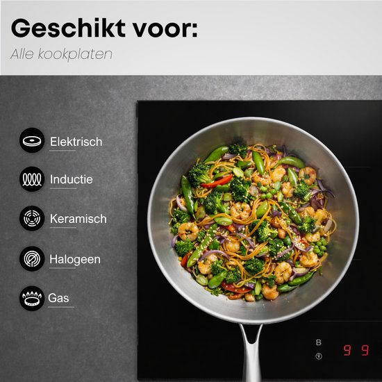 Savoré Kitchen Wokpfanne Edelstahl 28 cm mit Deckel - Induktionsgeeignet - Wokpfannen - 3-lagig - Professionelle Wärmeverteilung