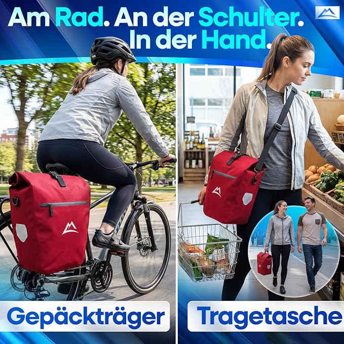 Nextcover Fahrradtasche – 28 l – TPU – Rollverschluss – Gepäckträger – Rot