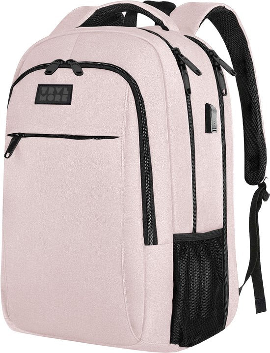 TRVLMORE Rucksack - 28L - 15.6 Zoll - Laptop-Rucksack mit USB - Anti-Diebstahl - Männer und Frauen - Tasche Pink