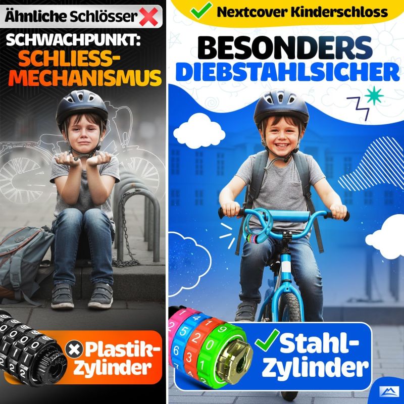 NEXTCOVER® Kinderfahrradschloss mit 4-stelligem Zahlencode – Zahlenschloss mit bunten Ziffern