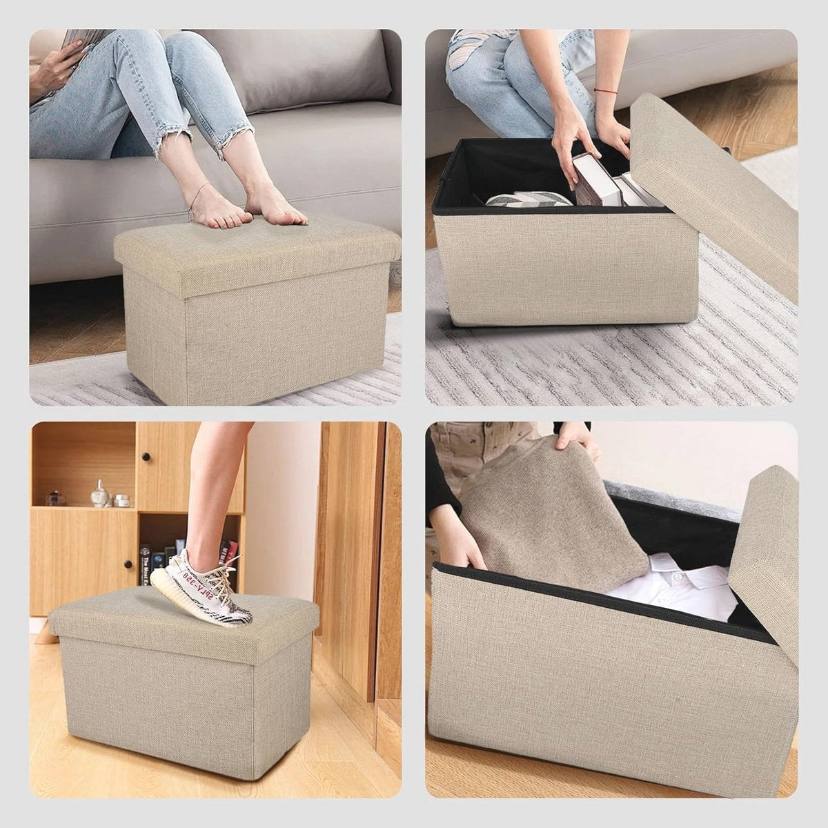Ceruzo faltbarer Doppelsitzhocker mit Ablage - beige - 76 × 38 × 38 cm - Polyester/mdf